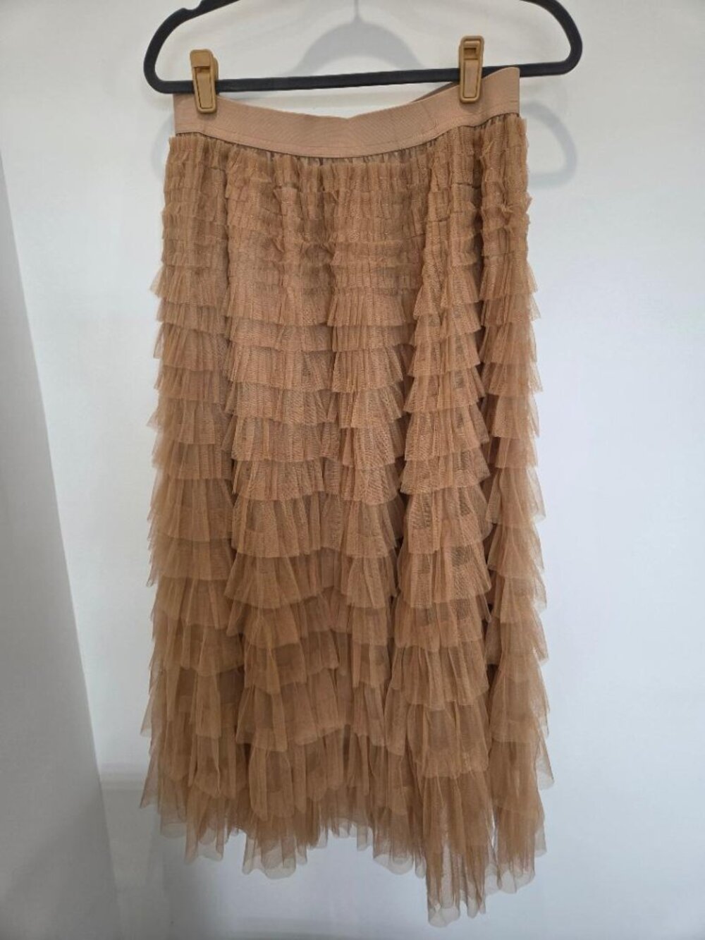 Tiered Ruffle Maxi Skirt in Tan/Camel Color XL
